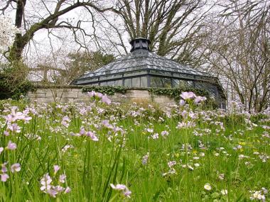 Historic glass pavilion in the Old Botanical Garden Zurich